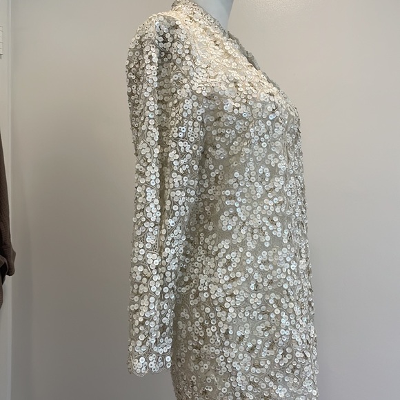 Vintage Full White Sequined Jacket SzSM - Picture 8 of 14